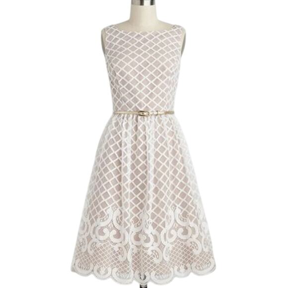 Eliza J Cream White Lace Lattice A-Line Dress Size 8 - Picture 1 of 8